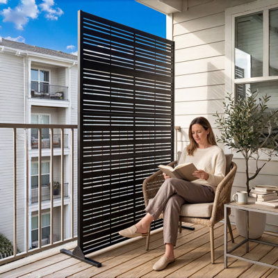 72“ H x 47” W Full Coverage Metal Privacy Screen Fence Panel | Rust-Proof Powder-Coated Steel for Patio & Backyard | All-Weather Wind-Resistant Design | Freestanding Outdoor Garden Divider with 2-Person 30-Min Installation Hardware, Black