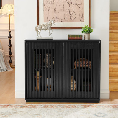 Mid Century Modern Fluted Hollowed Out Sideboard Cabinet With 2 Outlet Holes, Buffet Cabinet With Storage, Storage Cabinet