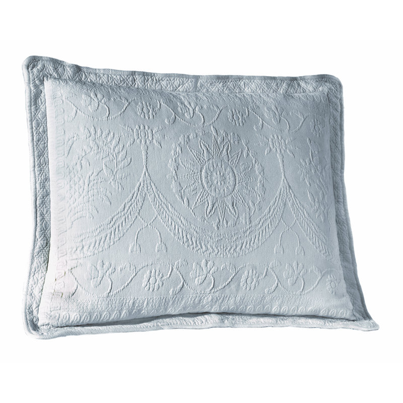 Historic Charleston King Charles Matelasse Decorative Pillow Sham, Classic Cotton King Pillow Cover, 20 in x 36 in, 1 Count, Blue