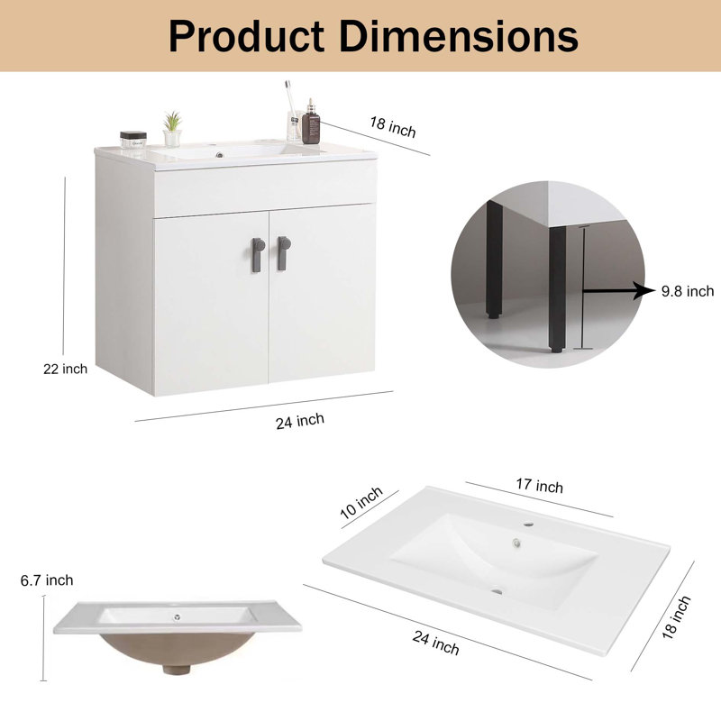 Meuble-lavabo sophistiqué avec rangement spacieux et attrait moderne, Blanc, 24"