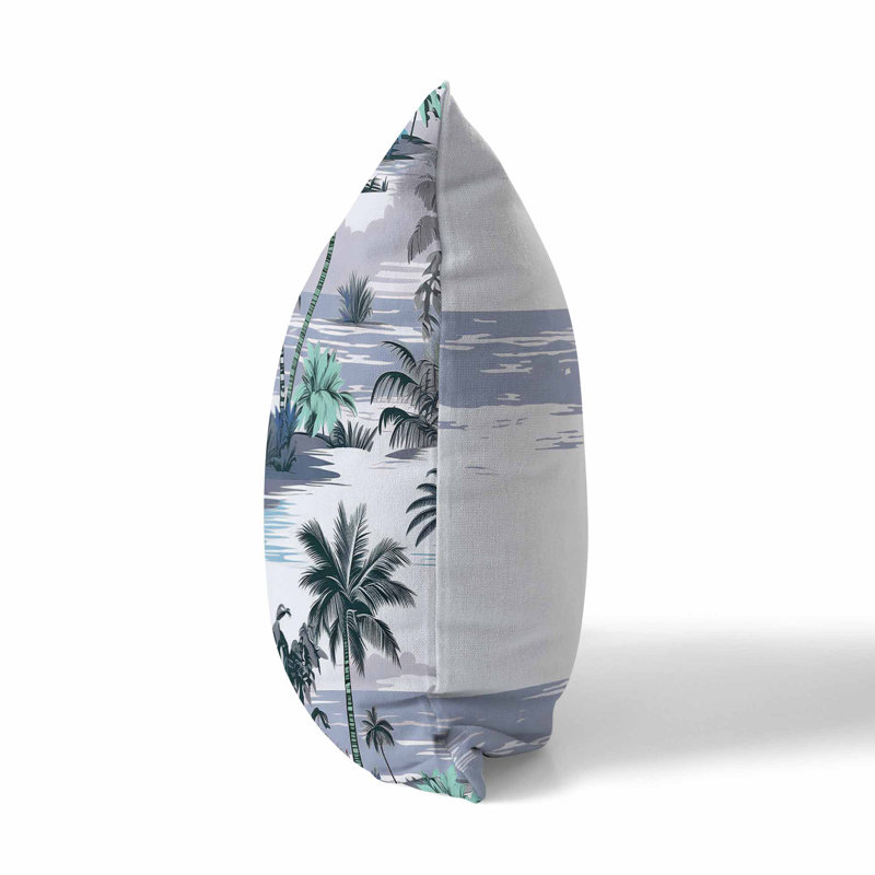 Coussin décoratif réversible intérieur / extérieur Tropical Beach, Bleu / gris, H 16 po x l 16 po