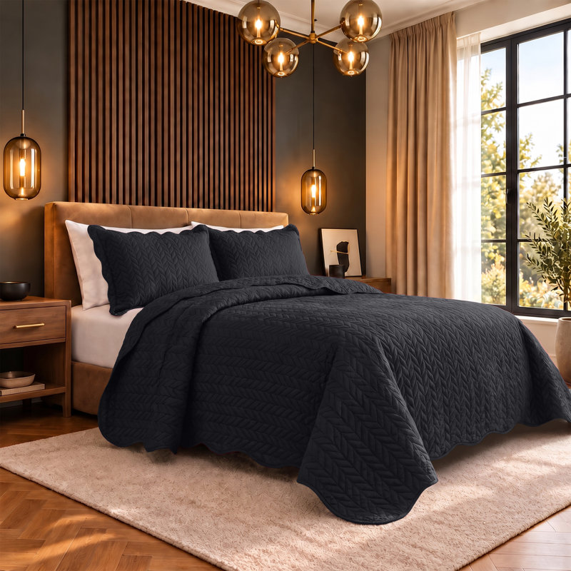 Ensemble de couvre-lits matelassés surdimensionnés Oxford, ensemble de literie en microfibre douce inspiré des hôtels, Noir