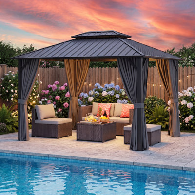 10 X 12 Ft All-weather Hardtop Aluminum Frame Gazebo With Outdoor Conversation Sets