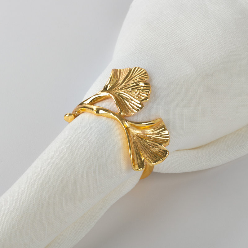 Gold Ginkgo Leaf Metal Napkin Rings Set of 4