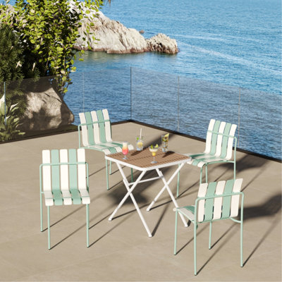 4 chaises modernes avec siège en PP imperméable blanc et une table carrée pliante blanche, kaki - Stable, pieds en métal de 4 rayures pour un confort de longue durée, nettoyage en douceur