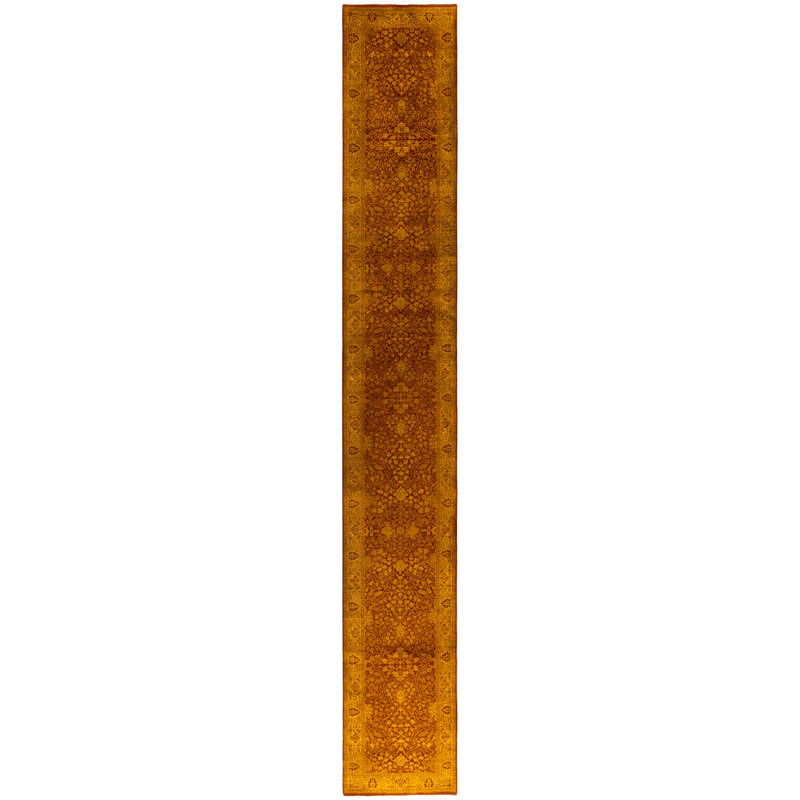 Overdyed Hand-Knotted Wool Modern-Contemporary Yellow Runner 2' 7" x 17' 10"