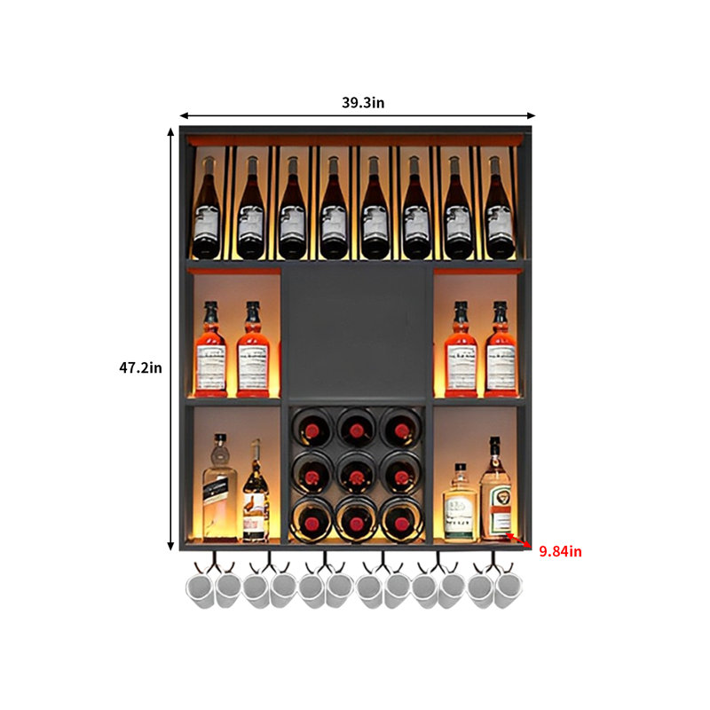 Support à vin Carjuste, H 47,2 po x l 39,3 po x P 9,84 po, Noir