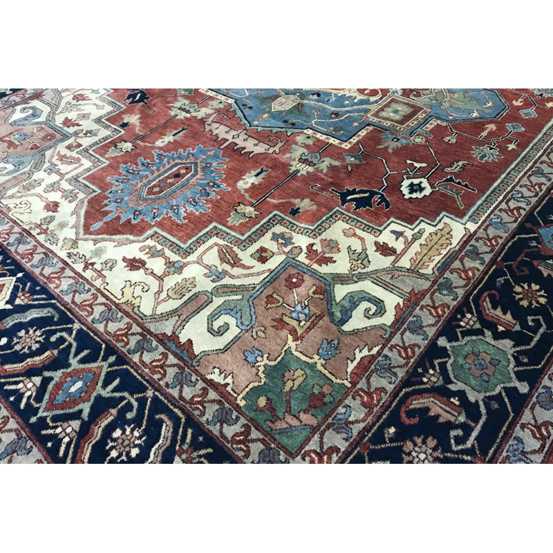 Hand-Knotted High-Quality Rust and Blue Area Rug