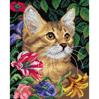 Toile Gobelin pour demi-point sans fil Chat et Fleurs 3536H