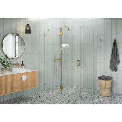 Halo 53 in. x 39 in. x 78 in. 90-degree Fully Frameless Glass Hinged Shower Enclosure
