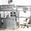 Lit mezzanine double avec bureau et tablettes, gris élégant - Bois de pin fabriqué pour une chambre à coucher sophistiquée-1134655933-1134655931