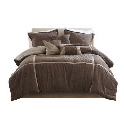 King Size Comforter 7 Piece In Brown Corduroy - Luxury And Comfortable Sleep 7 , King, Bedding