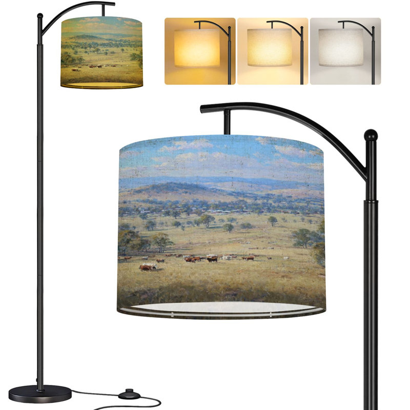  Arc Floor Lamp Beef cattle distance Tall Modern Standing Lamp LED Adjustable Linen Lampshade 3 Color Temperatures