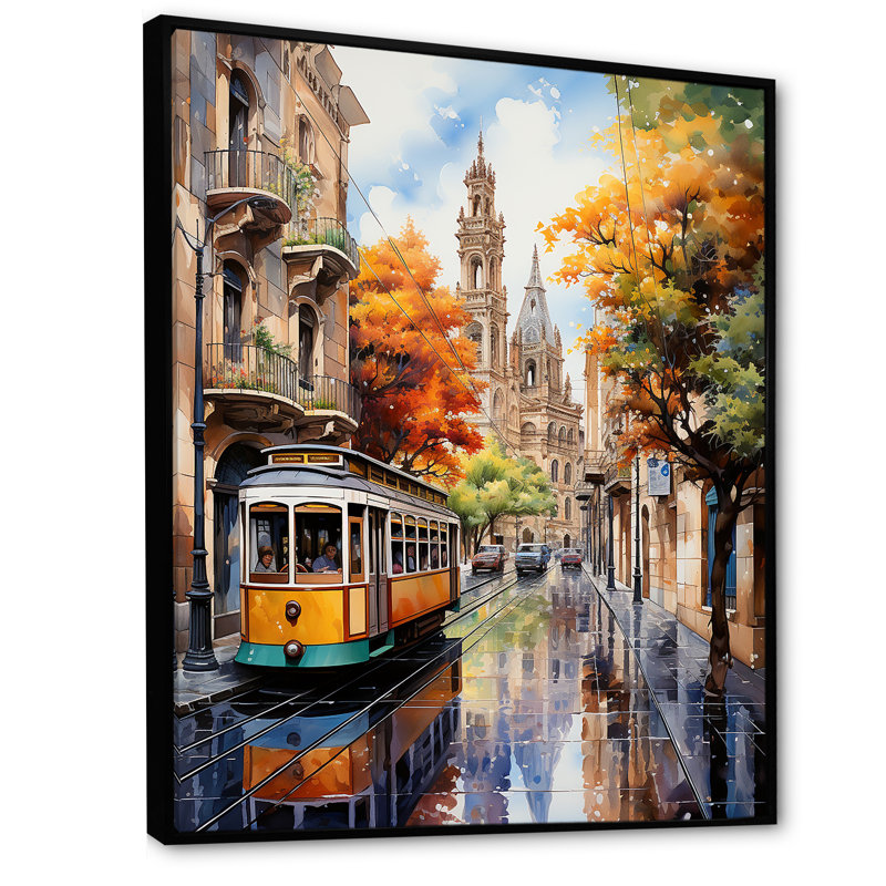 Espagne, rues colorées de Barcelone - Espagne, décoration murale, H 32 po x l 16 po x P 1 po, Cadre flottant noir