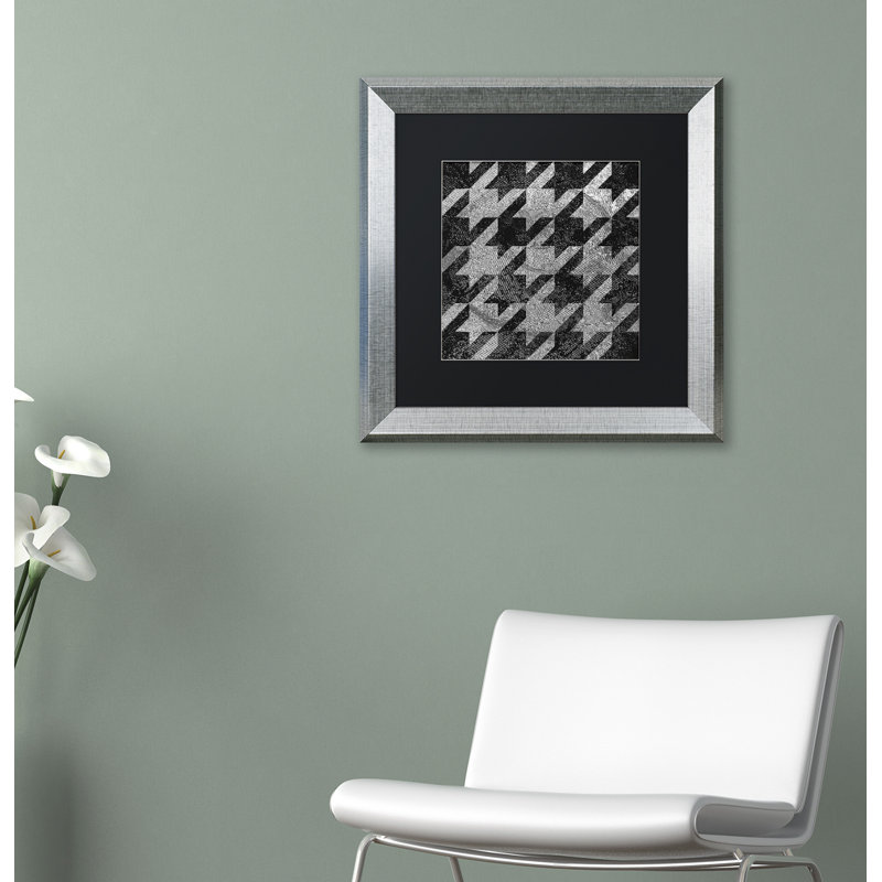 Jadaya 'Houndstooth VI' Framed Graphic Art, 16" H x 16" W, Silver Framed Canvas, White