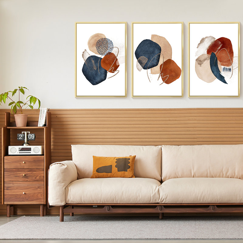 Abstrait moderne - ensemble de 3 reproductions de photos sur toile, H 24 po x l 48 po x P 1,5 po, Or