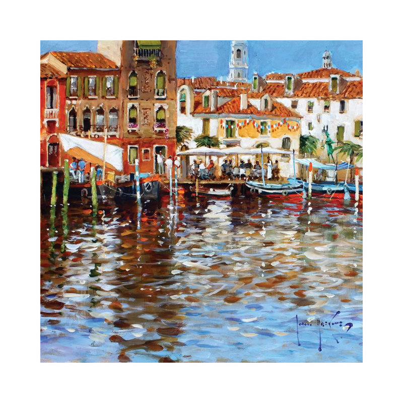 Lunch In Venice by John Haskins - Painting on Canvas, Wrapped Canvas, 66.04cm H x 66.04cm W x 1.9cm D