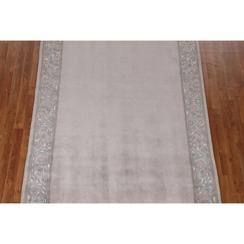 Tapis gris / gris anthracite / ivoire en laine noué à la main de conception unique 5 pi 4 po x 8 pi