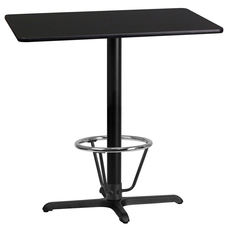 Basquez Rectangular Laminate Table Top with Bar Height Table Base and Foot Ring, 43.125" H x 24" W x 42" D, Black