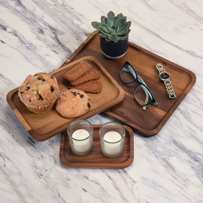 3-Piece Acacia Wood Rectangle Plates