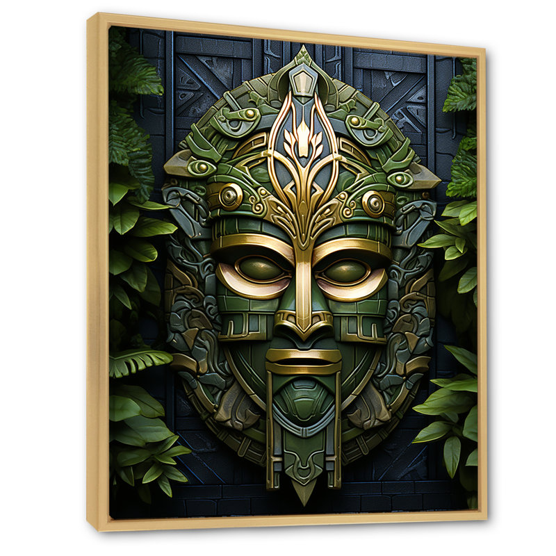 Masque africain ancestral - Masque africain, Cadre flottant brun, 40" H x 30" W