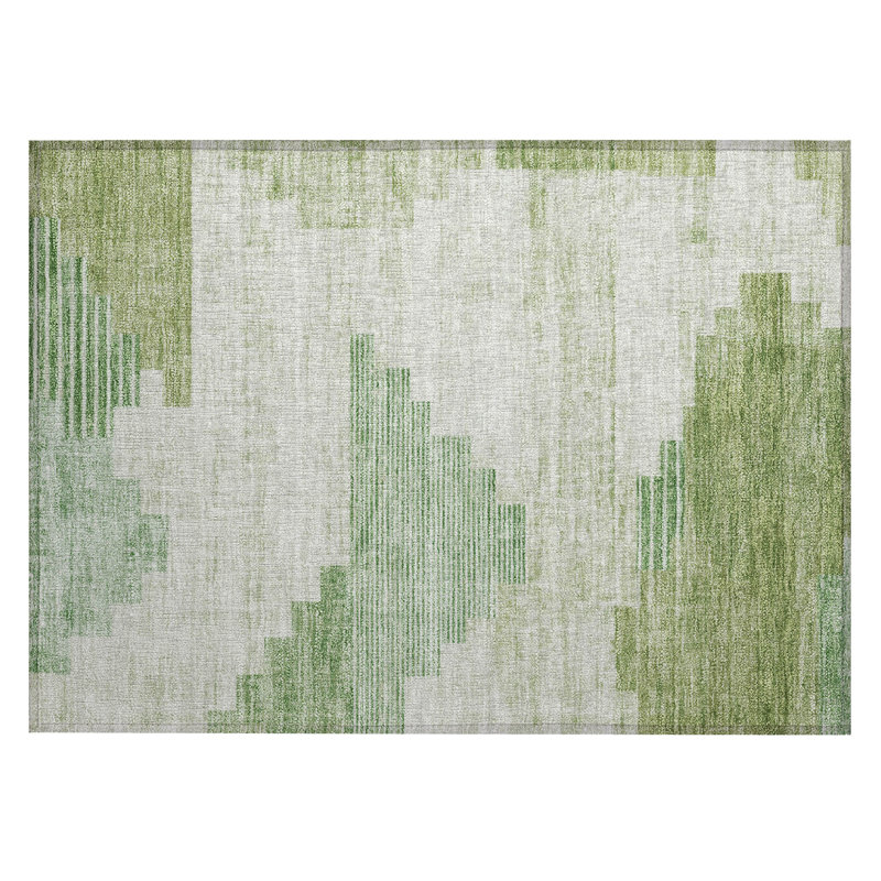 Machine Washable Indoor/Outdoor Xhevrie Sage Rug, Rectangle 1'8" x 2'6"