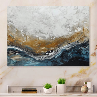 Grey Gold Modern Abstract Contemporary II - Abstract Marble Metal Wall Decor