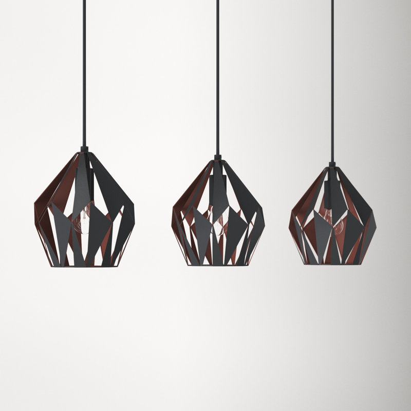 Birchard 3 Light Metal Dimmable Pendant, Copper