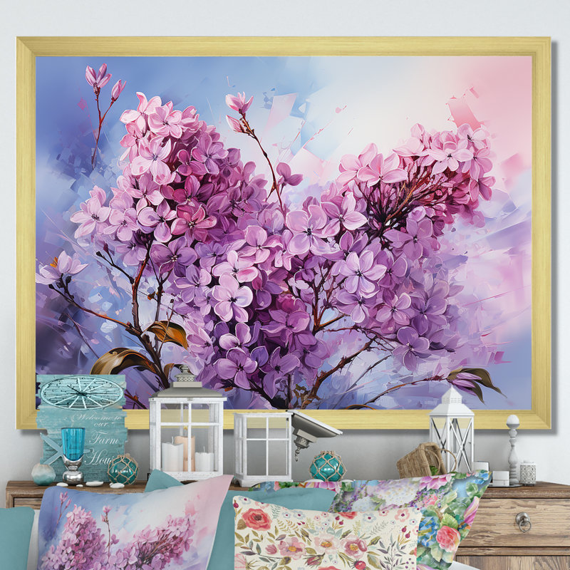 «Lilas mauves», impression sur toile, Cadre doré simple, H 12 po x l 20 po x P 1 po