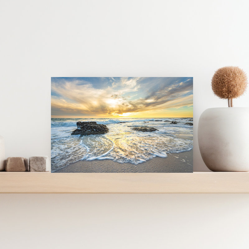 «Serene Beach Sunset», art mural côtier paisible et serein, 12" H x 18" W