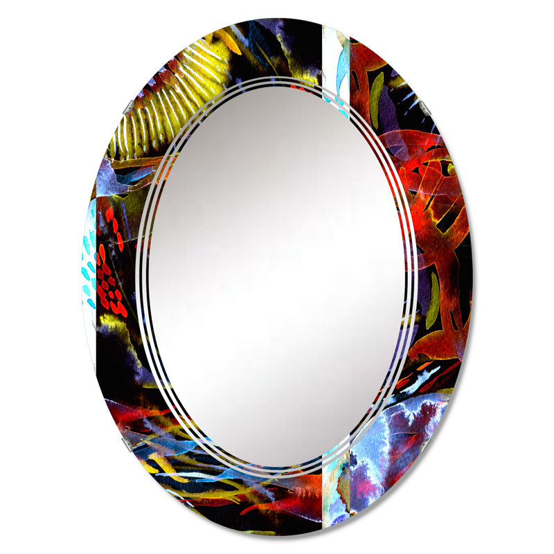 Motif de patchwork aquarelle sans soudure - miroir mural à motif ovale, 36 po x 24 po