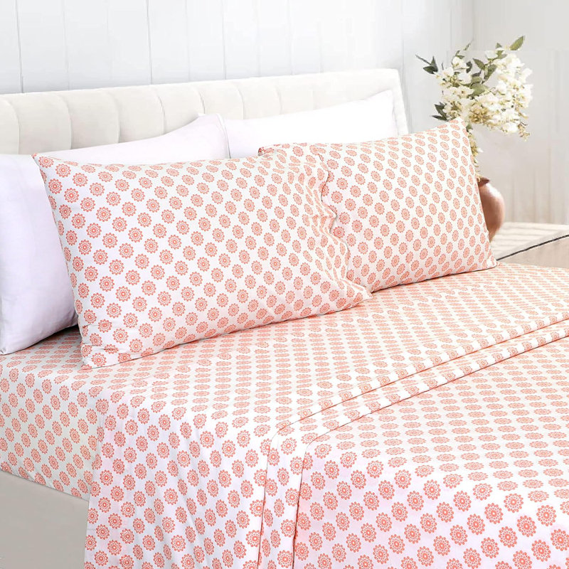  100% Cotton Percale Sheet Set, Twin XL Sheet Set with 1 Pillowcase, Pink