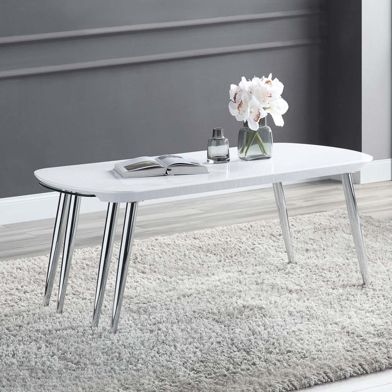 Table basse Patina, finition blanche et chrome