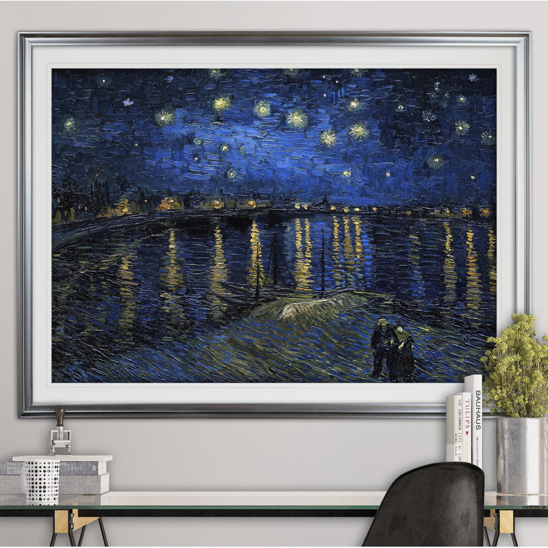 " Over The Rhane " by Vincent Van Gogh, 20" H x 24" W x 1.5" D, Silver Framed