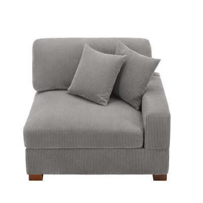 Milbrey Upholstered Light Gray Corduroy Armchair with Pillow Back and Solid Wood Legs