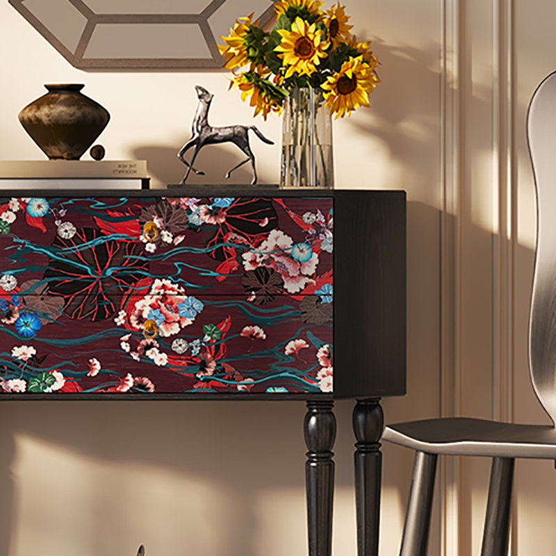 Buffet 33,5 po à deux tiroirs de style rétro, Noir, noir, noir, noir
