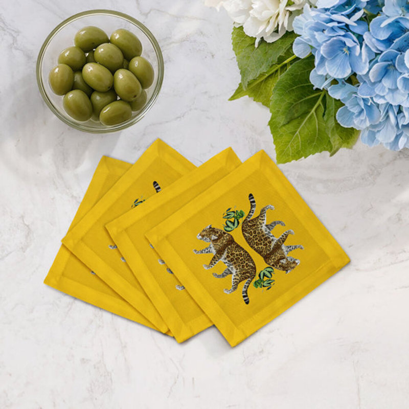 Leopard Seeing Double Square Napkins, Yellow