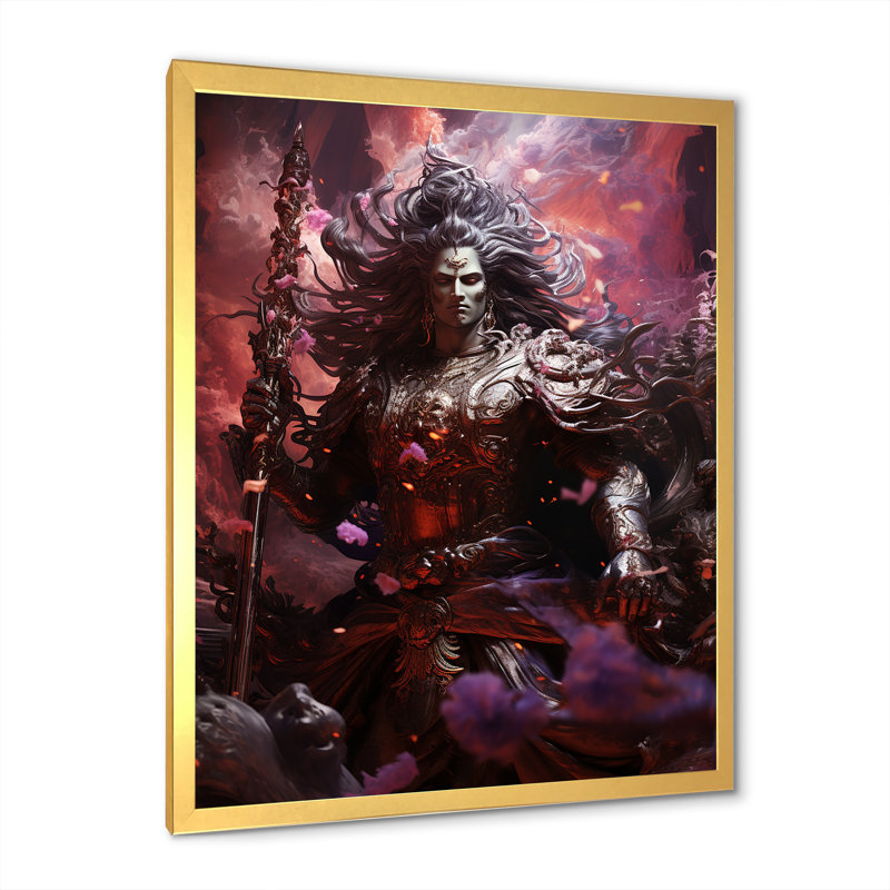 Hindouisme Mahabharatas majestueux dieu magenta - impression, Cadre doré simple, H 32 po x l 16 po x P 1 po