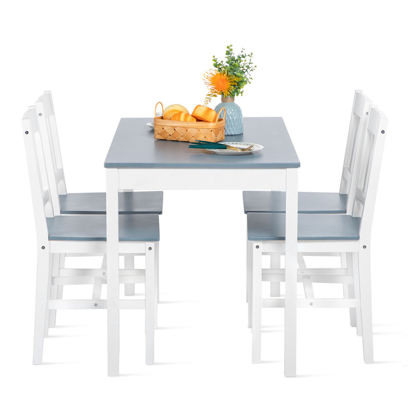 Louise 4 - Person Pine Solid Wood Dining Set, Grey, Grey/White