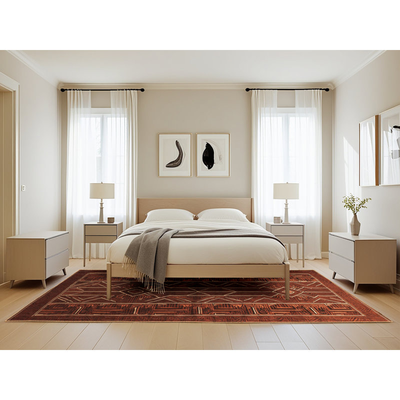 Tapis art déco brun lavable à la machine, Rectangle de 5 pi x 8 pi