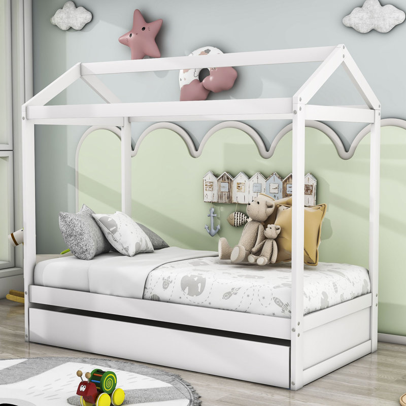 Lit simple en bois avec lit gigogne Brogdon