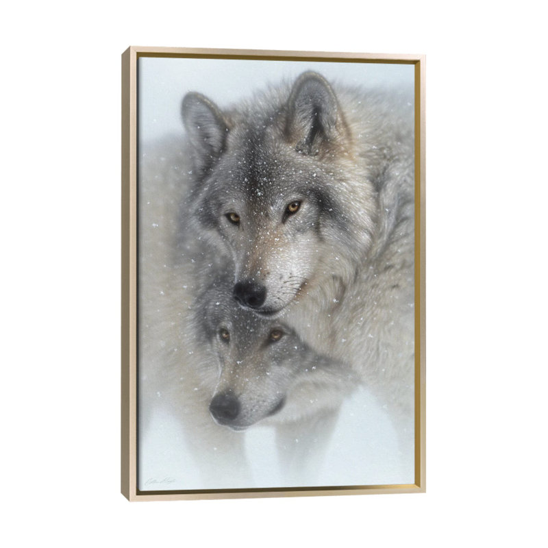 Wild Devotion - Gray Wolves, Champagne Floater Framed Canvas, 26" H x 18" W x 1.5" D