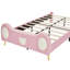 {NOUVEAU} Lit princesse simple avec tête de lit couronne, lit plateforme tapissier en polyuréthane, cadre de lit simple avec poche de rangement pour enfant, aucune boîte à ressorts nécessaire, assemblage facile, rose