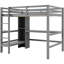 Lit mezzanine pleine grandeur gris avec bureau de fabrication de savon sous le lit et tablettes multifonctionnelles, lignes épurées, style moderne rustique en terre cuite Complement Home, garde-corps hauts
