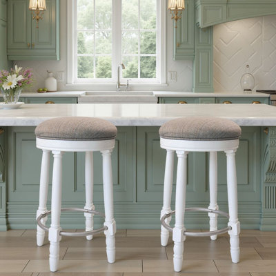 Swivel Bar Stools Set of 2 - Fabric Upholstered Seat, Rubberwood Base?