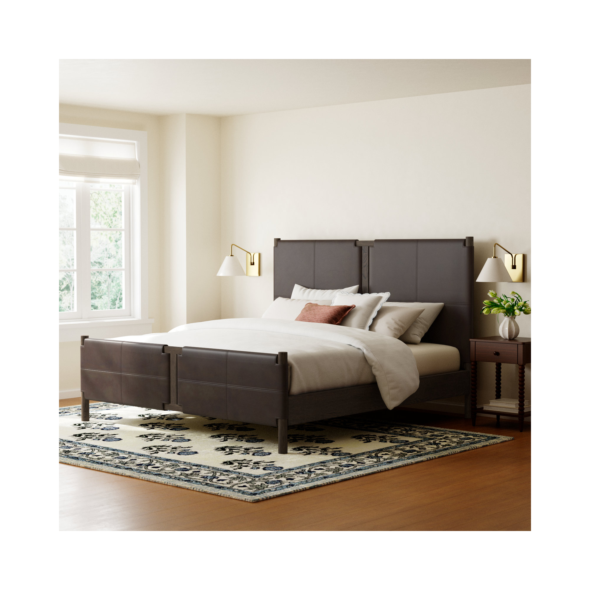 Sunita Leather Bed, Queen, Heirloom Cigar