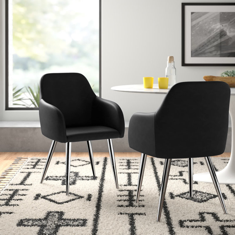 Agostini Dining Chair, Side, Upholstered, Kitchen, Dining Room, Pu Leather Look, Black, Black / Chrome