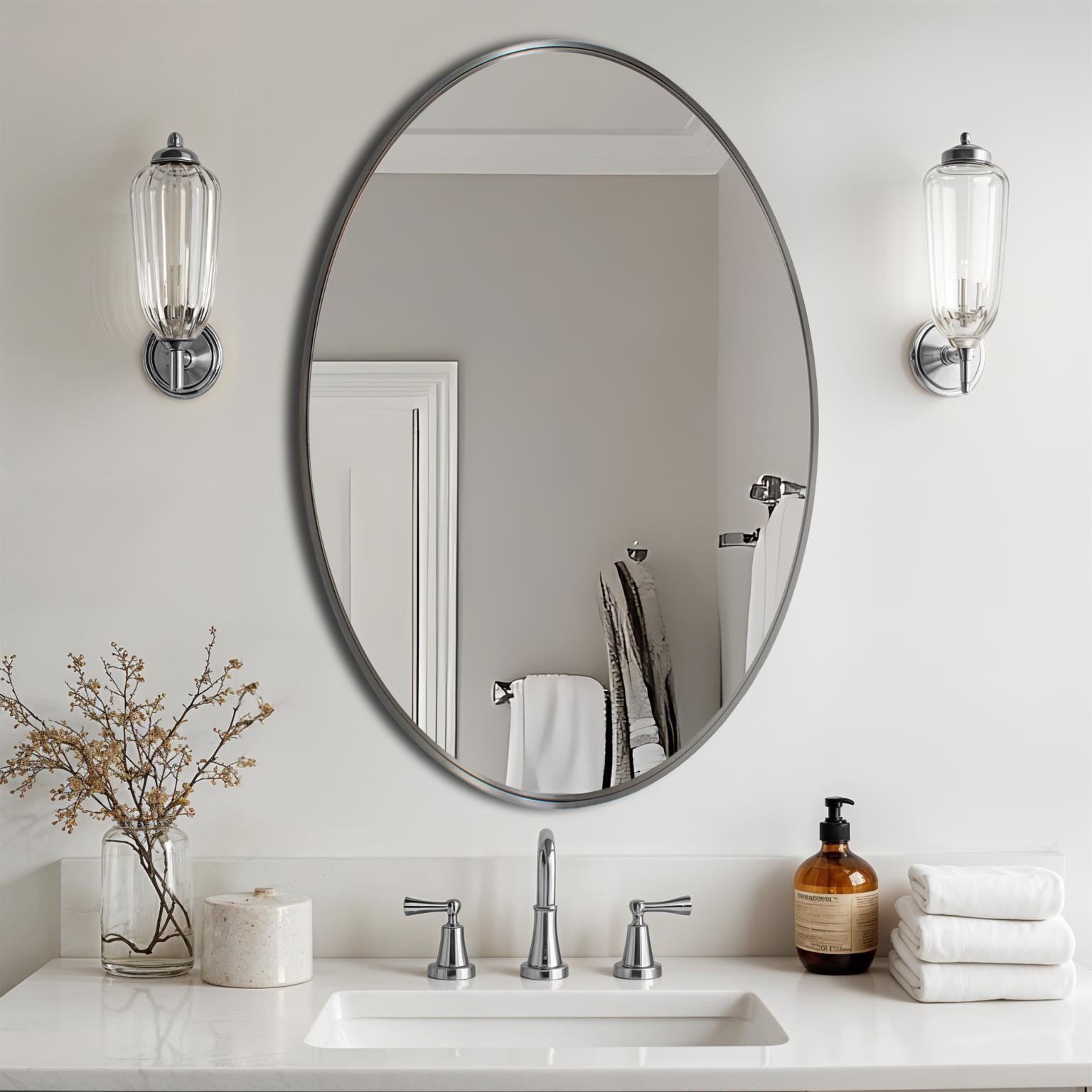 24" Oval Accent Mirror,  Silver