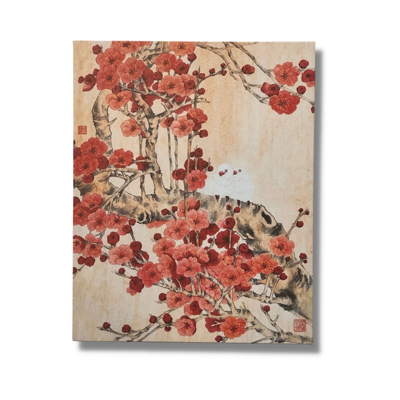 Love In The Red Plum Blossom by Fiona Sheng - Single Picture Frame Painting on Canvas