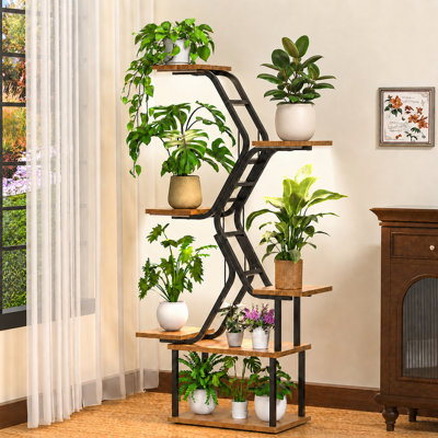 Support pour plante d'intérieur 65 "avec lumière de croissance, étagère à plantes en métal à 7 niveaux avec cadre double tuyau pour présentation en coin